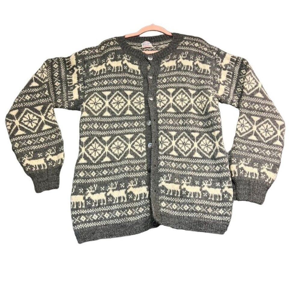O.Allers Cardigan Sweater Hand Knitted in Bergen-Norway Wool Unisex